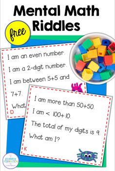 Free 1st and 2nd grade math riddle cards for spiral review Odd Even Numbers, Free Math Resources, Teaching Addition, Spiral Math, Even Numbers, Math Riddles, Exit Tickets, First Grade Resources, Second Grade Math