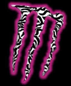 the monster logo is painted in pink and black with zebra print on it's side