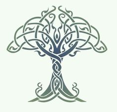 the celtic tree of life tattoo design is shown in grey and green ink on a white background