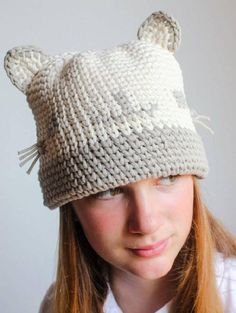 Crochet Cat Beanie Free Pattern, Cat Hat Crochet, Tunisian Crochet Free, Crochet Cat Beanie, Cat Hat Pattern, Fair Isle Crochet, Crochet Waistcoat, Crochet Cat Hat, Cat Crochet