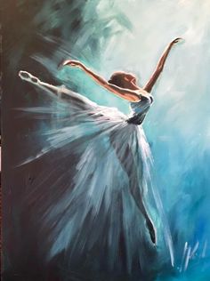 a painting of a ballerina in white dress