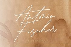 the words antonio fisher written in cursive writing on a brown paper textured background