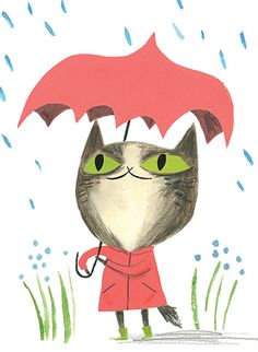 a cartoon cat holding an umbrella in the rain with caption that reads, al mal tempo, buena cara