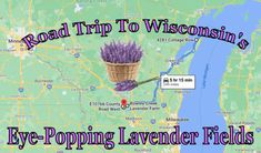 a map with the words road trip to wisconsin's eye - popping lavender fields