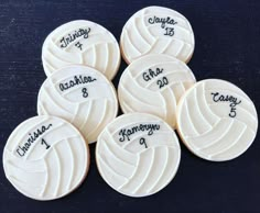 volleyball cookies with names and numbers on them