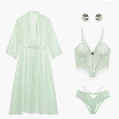 Lingerie Set In Light Green Includes: Mesh Bustier, Size M Mesh Cheekies, Size M Rose Gold Metallic Pasties, One Size Offers Accepted! Savage X Fenty Clothes, Spring Nightwear Sets Fitted, Fitted Night Sets For Spring, Savage X Fenty Sets, Curvy Skirt, Womens Onesie, Green Lingerie, Fran Fine, Pink Lace Bra