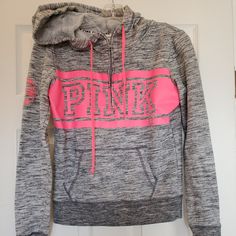 Nwot Pink 1/4 Zip Hoodie, Gray With Pink Letters And Drawstrings. Size Xs But Would Definitely Fit A Small. It's Washed And Ready To Wear, So Make It Yours Today! Pink Stretch Hooded Sweatshirt, Sporty Stretch Pink Sweatshirt, Stretch Pink Hoodie, Cozy Pink Top With Drawstring Hood, Pink Stretch Sweatshirt For Sports, Pink Sports Sweatshirt For Fall, Pink Stretch Sporty Hoodie, Sporty Pink Stretch Hoodie, Pink Athleisure Top For Winter