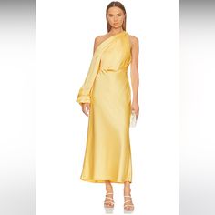 New With Tags! Originally Purchased From Revolve To Wear To A Wedding, But Went With Another Option. Midweight Satin Fabric Revolve Style No. Sigr-Wd128 Yellow One-shoulder Evening Midi Dress, Yellow One-shoulder Midi Dress For Evening, Yellow One-shoulder Cocktail Dress, Elegant Yellow Midi Dress For Gala, Formal Yellow One-shoulder Dress, Elegant Yellow One-shoulder Dress, Yellow Silk Dress For Gala, Yellow Silk Gala Dress, Chic Yellow Dress For Gala