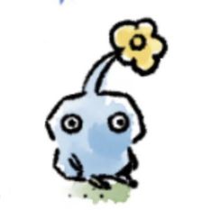 a blue bird with a yellow flower on its head is looking up at the sky