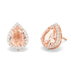 Pair this beautiful earring set with soft pink stones with anything in your wardrobe to dress up your look. Made in good materials with cz stones  they're an affordable but luxurious piece. Coordinates Jewelry, Morganite Earrings, Rose Gold Morganite, Monogram Jewelry, Halo Setting, Classy Jewelry, Cz Stud Earrings, Mens Silver Rings, Engraved Jewelry