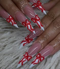 #nailideas #nailinspiration Christmas Nails Acrylic Stiletto, Christmas Nails Square Long, Stiletto Nails Christmas, Christmas Stiletto Nails, Stiletto Christmas Nails, Baddie Christmas Nails, Christmas Nails Stiletto, Christmas Nails Long, Long Christmas Nails