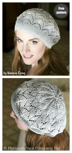 two pictures of a woman wearing a knitted hat