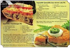 an advertisement for cheeseburger pie with information about the toppings and ingredients on it