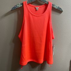 Tank Top-Color Is Neon Orange-More Like A Pink In Person. Kinda A Cropped Spring Sports Ribbed Tops, Ribbed Sports Tops For Spring, Casual Orange Tank Top For Workout, Casual Orange Workout Tank Top, Orange Athleisure Tops For Spring, Jeans Tank Top, Rose Tank Top, Party Tank Top, Y2k Cami