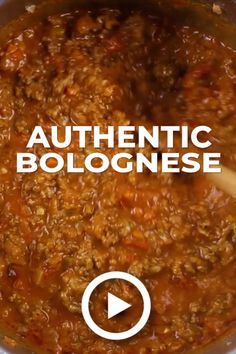 a pot filled with lots of food and the words authentic bolognesiane on it