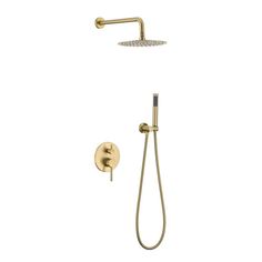 the shower head and handset are shown in gold