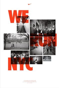 we run nyc poster in red and black with images of people running on the street