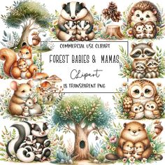 Forest Animals Clipart, Wild Animals Vector, Forest Baby, Advertising Material, Animal Silhouette, Forest Friends, Bird Pictures, Animal Clipart, Nature Themed