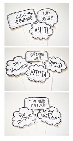 four different speech bubbles with words on them