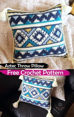 two pillows with tassels on them and the text, free crochet pattern