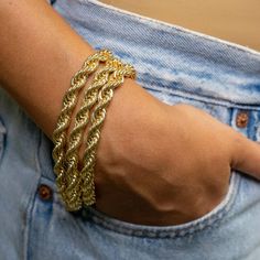 Beautiful golden thick twist rope bracelet that will stun all on her own or add the perfect texture to your bracelet stack. 8'' inch total length 6mm x 6 mm thickness Gold filled Matching necklace available Adjustable Twisted Jewelry For Everyday, Everyday Jewelry With Modern Twisted Style, Everyday Twisted Modern Jewelry, Trendy Braided Jewelry, Gold Rope Chain Bracelet For Everyday, Gold Twisted Stackable Jewelry, Rope Chain Bracelets As Gift, Gold Rope Chain Bracelet, Gold Twisted Rope Chain Jewelry