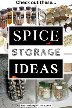 the words spice storage ideas are in black and white