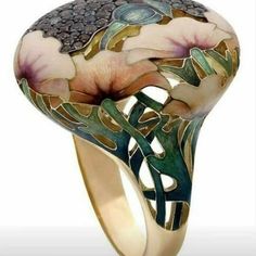 Stunning Chinese Hand-Painted Lotus Flower Ring Details: - Condition: New - Metal: Alloy - Band Color: Gold - Stone: Cz Cubic Zirconia - Included: 1 X Ring Check Out My Other Listings! Other Items I Carry: Vintage Rings Retro Rings Men's Rings Sterling Silver Rings Engagement Bridal Wedding Rings Punk Biker Rings Ethnic Rings Floral Rings Pearl Rings Art Deco Rings Gothic Rings Couples Rings Ring Sets Heart Rings Funny Rings Silver Necklaces Gold Necklaces Vintage Necklaces And Earrings Handmade Poppy Ring, Bijoux Art Nouveau, Art Nouveau Jewelry, Enamel Jewelry, Bling Bling, Ring Verlobung, Amazing Jewelry, Jewelry Art, Jewelry Inspiration