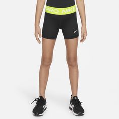 The Nike Pro Shorts are a super-duper stretchy, supportive layer that can be worn alone, or under your shorts or uniform. Add in Dri-FIT technology and sweat has no chance. Nike Pro Shorts, Girls Shorts, Store Shoes, Super Duper, Nike Kids, Nike Store, Nike Pros, Shorts Black, Short Girls