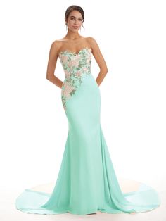 mint-green|luisa Fitted Evening Dress With Floral Applique And Sweetheart Neckline, Fitted Green Gown With Floral Applique, Fuchsia Bridesmaid Dresses, Mint Green Prom Dress, Mermaid Long Bridesmaid Dresses, Prom Dress With Train, Bridesmaid Dresses Uk, Cocktail Gowns, Bridesmaid Dresses Online