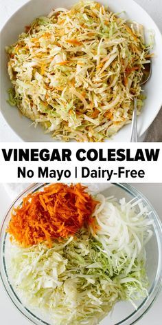 two pictures with different types of coleslaw in them and the same image on top