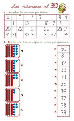 a printable spanish number chart with numbers to 10 and two hundreds on it