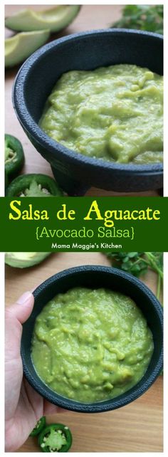 salsa de aguacate with avocado salsa in a black bowl