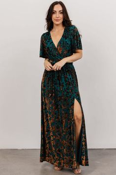 Uma Velvet Maxi Dress | Bronze + Jade Luxurious Dresses, Baltic Born, Velvet Maxi Dress, Velvet Maxi, Rust Dress, Satin Maxi Dress, Maxi Dress Green, Velvet Material, Ruffled Maxi Dress