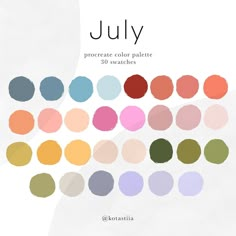 an image of a poster with the colors of july in different shades and sizes on it