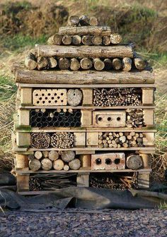 a stack of beehives stacked on top of each other