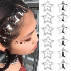 size:Picture display quantity: 10 pcs Materials:  Metal If you need different quantities please look in my shop or send me a convo. Star Hair Clips, Hair Grips, Metal Star, Star Hair, Metal Hair Clips, Hair Accessories Clips, Estilo Punk, Costume Makeup, Metallic Hair