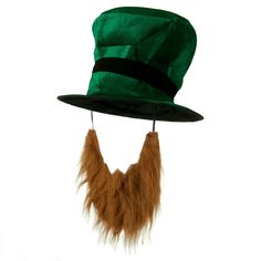 Green Top Hat with Beard Green Top Hat, Beard Costume, St Patricks Day Hat, Brown Beard, St Patrick's Day Costumes, Women Hats Fashion, Velvet Hat, Saint Patrick's Day, Costume Hats