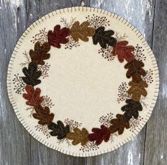 Acorns & Vines Pattern by Pastthyme Patterns Penny Projects, Candle Mats Patterns, Felt Candle Mats, Vines Pattern, Wool Ideas, Penny Rug Patterns, Fall Applique, Buttermilk Basin, Wool Patterns