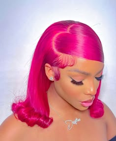 Fuschia Hair Color, Hot Pink Wigs For Black Women, Pink Bob Lace Front Wig, Pink Frontal Bob, Pink Side Part Wig With Curls, Hot Pink Wig Black Women, Perfect Curly Hair, Peekaboo Hair, Frontal Wig Hairstyles