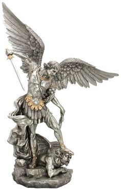 St Michael Statue, Saint Michael Statue, Archangel Michael Tattoo, St Michael Tattoo, Ship Figurehead, Gold Highlight, Archangel Tattoo, Catholic Statues, Michael The Archangel