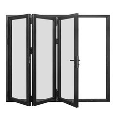 an open black folding screen door on a white background