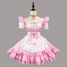 cutiekill-neko-cosplay-maid-dress-ah0484 Pink Maid Outfit, Maid Outfit Anime, Cosplay Maid, Bow Choker, Dress Apron, Maid Cosplay, Choker Dress, Maid Outfit, Stage Costume