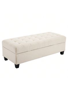 a white bench with black legs on a white background