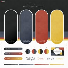 the color palettes for black and white skateboards are all in different colors,