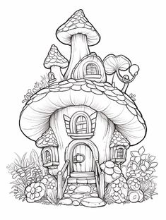 a mushroom house with mushrooms on the roof