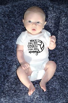 Grab this fun volleyball baby bodysuit to announce your pregnancy, give at that next baby shower, or to support your coach on game day! Made specifically with the coach's kid in mind, these bodysuits will get everyone excited for the volleyball season and remind the coach how much they are loved by the whole family. ⚜️Care Instructions: - Turn bodysuit inside out and wash on cold - Tumble dry on low temperature - Do not iron directly on the lettering FOLLOW US Pinterest: @thegamedayfamily Instag Football Onesie, Football Coach Gifts, Soccer Coach Gifts, Kid Game, Soccer Baby, Cute Bodysuits, Running Mom, Girl Decals, Coaching Volleyball