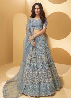 Buy Embroidered Work Designer A Line Lehenga Choli Online Grey Lehenga, Lehenga Choli Latest, Net Lehenga Choli, Blouse Lehenga, Bridesmaid Lehenga, Sabyasachi Lehenga