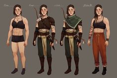 the concept art for person's character creation, showing different poses and body shapes