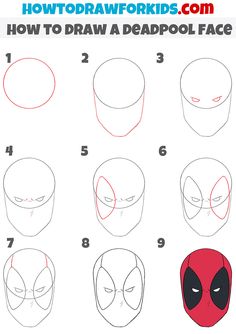 how to draw deadpool face step by step drawing instructions for kids and beginners