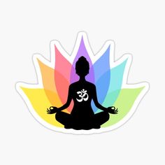 the silhouette of a person sitting in a lotus position on a colorful background sticker